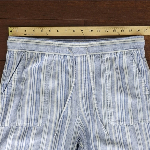GAP High-Rise Linen Blend Pull-On Wide Leg Pants Women's Size L Blue Striped - Picture 7 of 11
